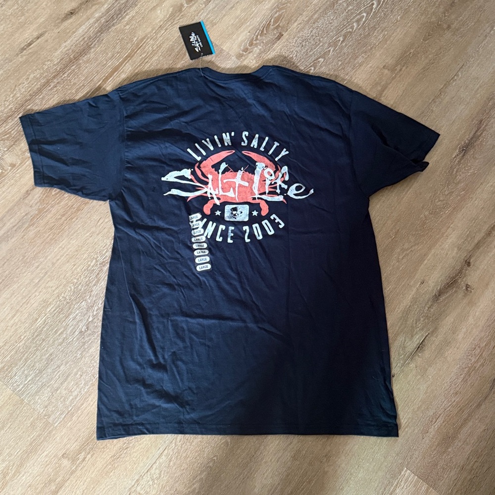 Salt Life Navy pocket T-Shirt with Orange and White Graphic - Picture 2 of 4